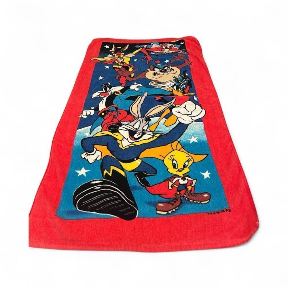 Vintage 1995 Warner Bros. Looney Tunes Red and Blue Beach Towel EVC